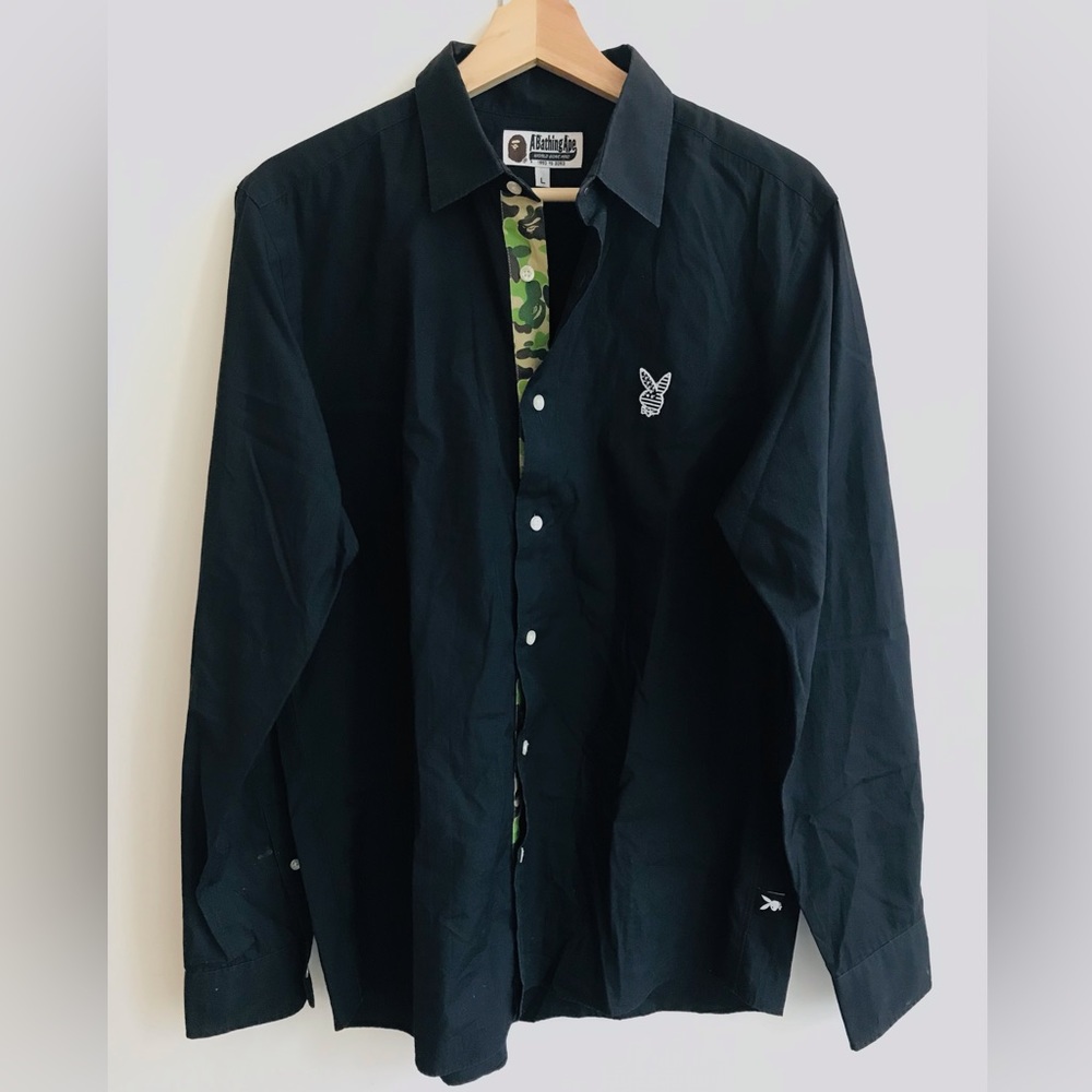 Bape black long-sleeve cotton shirt, size L